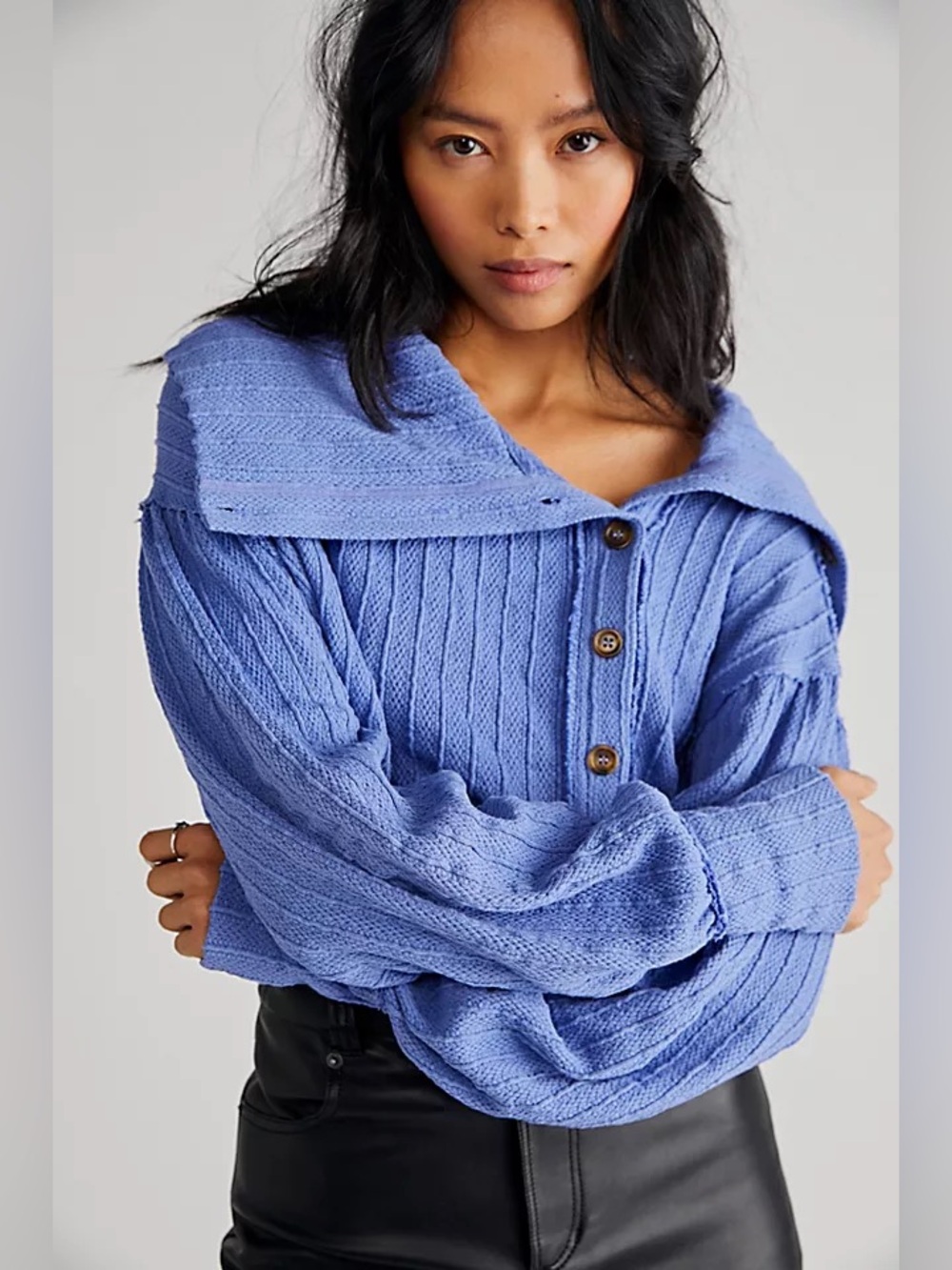 Free People We The Free Snowdrop Turtleneck Asymmetrical Pullover Blue M VGUC